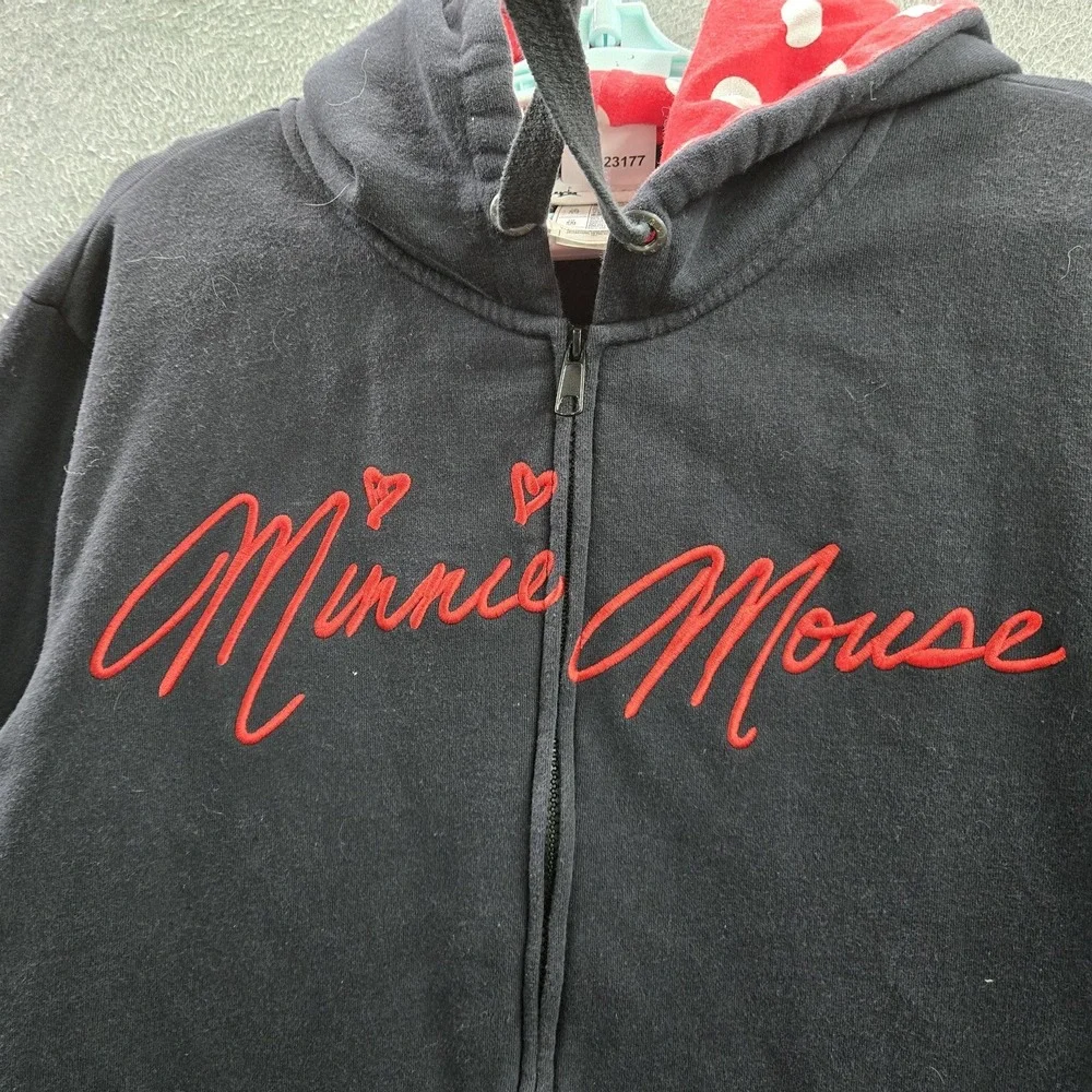 Disney Parks‎ Women Hoodie XXL Black Minnie Mouse Embroidery Polka Dot